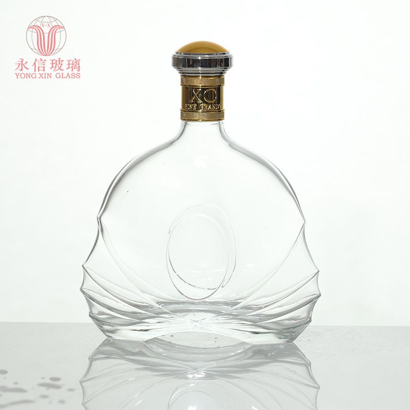 YX00006 Hot Stamping Flint Clear Glass Bottles With Aluminum Caps For 700ml Liquor Juice 750ml Liquor Bottle